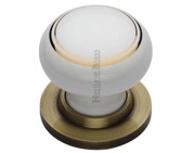 Heritage Brass Gold Line White Porcelain Mortice Door Knobs, Antique Brass Rose - 6010-AT (sold in pairs)