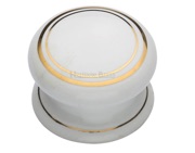 Heritage Brass Porcelain Cupboard Knobs (32mm Or 38mm), White With Gold Line - 6032