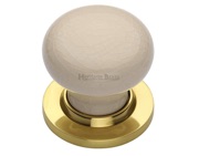 Heritage Brass Cream Crackle Porcelain Mortice Door Knobs, Polished Brass Rose - 8010-PB (sold in pairs)