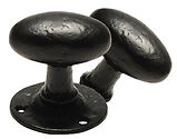 Kirkpatrick Un-Sprung Black Antique Malleable Iron Oval Rim Door Knob - AB1550R (sold in pairs)