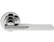 Carlisle Brass Manital Veronica Art Deco Door Handles On Round Rose, Polished Chrome - AQ5CP (sold in pairs)