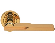 Carlisle Brass Manital Veronica Art Deco Door Handles On Round Rose, Polished Brass - AQ5 (sold in pairs)