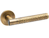 Alexander & Wilks Spitfire Hammered Door Handles On Round Rose, Italian Brass - AW223IB (sold in pairs)