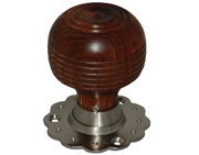 Chatsworth Fluted Rose Cottage Rosewood Brown Mortice Door Knobs, Satin Nickel Backplate - BUL402-3SN-BRN (sold in pairs)