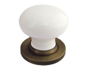 Chatsworth White Porcelain Mortice Door Knobs, Antique Brass Backplate - BUL602-ABBUL33-WHI