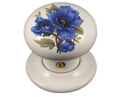 Chatsworth Floral Porcelain Mortice Door Knobs, Blue Poppy - BUL602-7-BLU-POPPY (sold in pairs)
