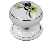 Chatsworth Floral Porcelain Mortice Door Knobs, White Orchid - BUL602-7-ORC (sold in pairs)