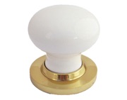 Chatsworth White Porcelain Mortice Door Knobs, Polished Brass Backplate - BUL602-PBBUL33-WHI