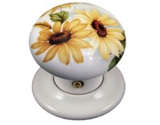 Chatsworth Floral Porcelain Mortice Door Knobs, Sunflower - BUL602-7-SUN (sold in pairs)