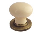 Chatsworth Cream Porcelain Mortice Door Knobs, Antique Brass Backplate - BUL602-ABBUL33-CRM