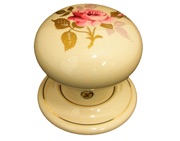 Chatsworth Floral Porcelain Mortice Door Knobs, Chintz Rose - BUL602-7-CHRO (sold in pairs)