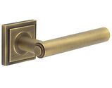 Frelan Hardware Burlington Richmond Door Handles On Stepped Square Rose, Antique Brass - BUR45KIT7 (sold in pairs)