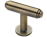 Heritage Stepped T-Bar Cabinet Knob On Rose (45mm x 11mm), Antique Brass - C4447-AT