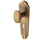 Heritage Brass Charlston Art Deco Style Door Knobs On Backplate, Antique Brass - CHA1900-AT (sold in pairs)