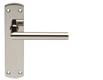 Eurospec Mitred Stainless Steel Door Handles On Backplates, Polished Stainless Steel - CSLP1162BSS (sold in pairs)