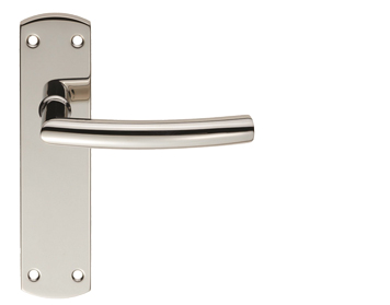 Eurospec Arched Stainless Steel Door Handles On Backplates, Polished Stainless Steel - CSLP1167BSS (sold in pairs)