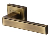 Heritage Brass Linear Art Deco Style Door Handles On Square Rose, Antique Brass - DEC5430-AT (sold in pairs)