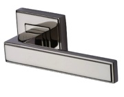 Heritage Brass Linear Art Deco Style Door Handles On Square Rose, Polished Nickel - DEC5430-PNF (sold in pairs)