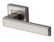 Heritage Brass Linear Art Deco Style Door Handles On Square Rose, Satin Nickel - DEC5430-SN (sold in pairs)