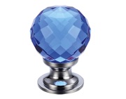 Zoo Hardware Fulton & Bray Blue Facetted Glass Ball Cupboard Knobs (25mm Or 30mm), Polished Chrome Base - FCH03CPB