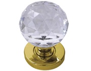 Frelan Hardware Faceted Glass Mortice Door Knob, Polished Brass - JH5255PB (sold in pairs)