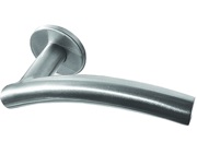 Frelan Hardware Arched Door Handles On Round Rose, Satin Stainless Steel - JSS407 (sold in pairs)