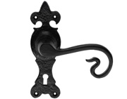 Carlisle Brass Ludlow Foundries Curly Tail Door Handles On Gothic Backplate, Black Antique - LF5116 (sold in pairs)