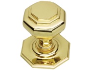 Prima Octagonal Centre Door Knobs (60mm Or 67mm), Polished Brass OR Unlacquered Brass - PB15