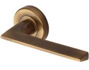 Heritage Brass Pyramid Door Handles On Round Rose, Antique Brass - PYD3535-AT (sold in pairs)