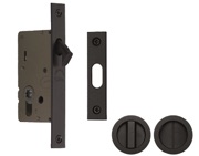 Heritage Brass Round Flush Handle Sliding Door Privacy Lock Set (40mm OR 50mm Backset), Matt Black - RD2308-BLK