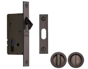 Heritage Brass Round Flush Handle Sliding Door Privacy Lock Set (40mm OR 50mm Backset), Matt Bronze - RD2308-MB