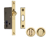 Heritage Brass Round Flush Handle Sliding Door Privacy Lock Set (40mm OR 50mm Backset), Polished Brass - RD2308-PB