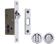 Heritage Brass Round Flush Handle Sliding Door Privacy Lock Set (40mm OR 50mm Backset), Polished Chrome - RD2308-PC