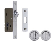Heritage Brass Round Flush Handle Sliding Door Privacy Lock Set (40mm OR 50mm Backset), Satin Chrome - RD2308-SC
