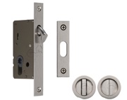 Heritage Brass Round Flush Handle Sliding Door Privacy Lock Set (40mm OR 50mm Backset), Satin Nickel - RD2308-SN