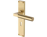 Heritage Brass Bauhaus Reeded Door Handles On Backplate, Satin Brass - RR7300-SB (sold in pairs)