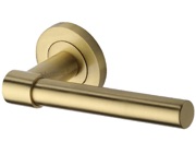 Heritage Brass Phoenix Door Handles On Round Rose, Satin Brass - RS2017-SB (sold in pairs)