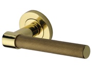 Heritage Brass Phoenix Knurled Door Handles On Round Rose, Polished Brass - RS2018-PB (sold in pairs)
