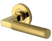 Heritage Brass Signac Knurled Door Handles On Round Rose, Polished Brass - RS2260-PB (sold in pairs)