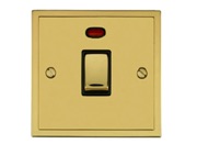 M Marcus Electrical Elite Stepped Plate 20 Amp D.P. (With Neon) Switches, Polished Brass, Black Or White Trim - S01.806.PB