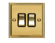 M Marcus Electrical Elite Stepped Plate 2 Gang Switches, Polished Brass, Black Or White Trim - S01.810.PB