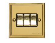 M Marcus Electrical Elite Stepped Plate 3 Gang Switches, Polished Brass, Black Or White Trim - S01.820.PB