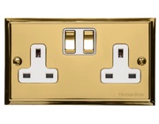 M Marcus Electrical Elite Stepped Plate 2 Gang Sockets, Polished Brass, Black Or White Trim - S01.850.PB