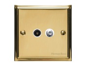 M Marcus Electrical Elite Stepped Plate 2 Gang Satellite/TV Sockets, Polished Brass, Black Or White Trim - S01.926.PB