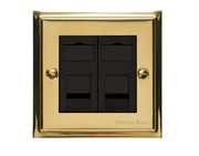 M Marcus Electrical Elite Stepped Plate 2 Gang Telephone & Data Sockets, Polished Brass, Black Or White Trim - S01.956/957