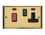 M Marcus Electrical Elite Stepped Plate Cooker Switches (With Socket & Neons), Polished Brass, Black Or White Trim - S01.962