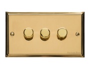 M Marcus Electrical Elite Stepped Plate 3 Gang Dimmer Switches, Polished Brass, 250 Watts 0R 400 Watts - S01.973
