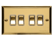 M Marcus Electrical Elite Stepped Plate 4 Gang Switches, Polished Brass, Black Or White Trim - S01.830.PB
