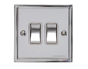 M Marcus Electrical Elite Stepped Plate 2 Gang Switches, Polished Chrome, Black Or White Trim - S02.810.PC