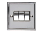 M Marcus Electrical Elite Stepped Plate 3 Gang Switches, Polished Chrome, Black Or White Trim - S02.820.PC